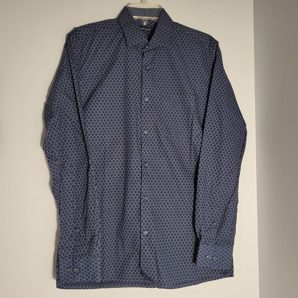Peter England Mens Deep Blue Button Up Long Sleeve Slim Fit Cotton Size S/EUR 39
